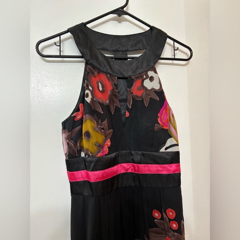 SUE WONG Women Sleeveless Silk Black Floral Print Long Maxi Dress Size 4 - Picture 13 of 16